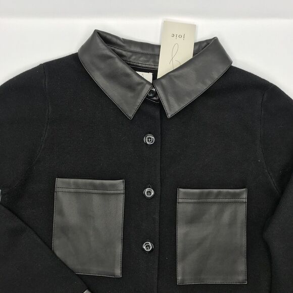 Joie Button-Up Collared Jacket Black Faux Leather Accents Classic Womens Size XS - Picture 5 of 7